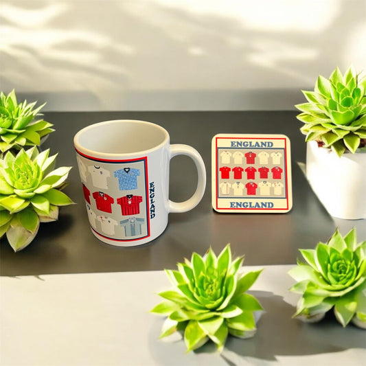England Shirts Mug and Coaster Set, Football Fan Gift, England Fan Gift, England Football, England Merchandise, England Gift Set, Soccer Fan Gift, England Soccer
