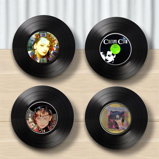 Set of 4 Culture Club Round Record Coasters Retro Decor, Man Cave Decor,  Rock Band, Music Themed, Rock Music Gift, Culture Club  gift,