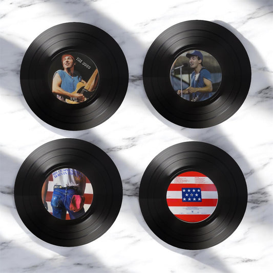 Set of 4 Bruce Springsteen Round Record Coasters Retro Decor, Man Cave Decor,  Rock Band, Music Themed, Rock Music Gift, The Boss gift,