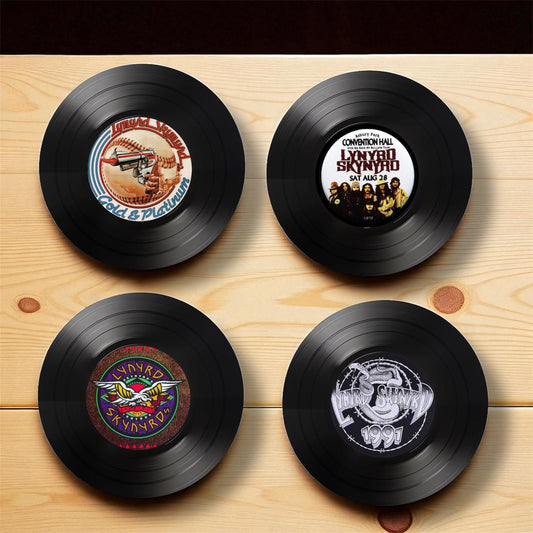 Set of 4 Lynyrd Skynyrd Round Record Coasters Retro Decor, Man Cave Decor,  Rock Band, Music Themed, Rock Music Gift, Lynyrd Skynyrd  gift,