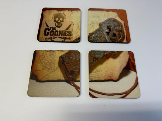 Set of 4 Goonies Coasters, Handmade Cork Drink Coasters, 80s Movie Fan Gift, Handmade Coasters, Nostalgic Coasters, 80s Nostalgia, Unique Gift Idea, Coaster Set Of 4, Cinema Lover Gift