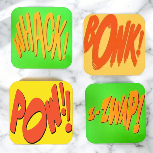 Set of 4 Retro Coasters  | colourful Coasters, Vintage Decor, Retro Coasters, Batman Coasters,gifts for hin |gift for comicbook fans|