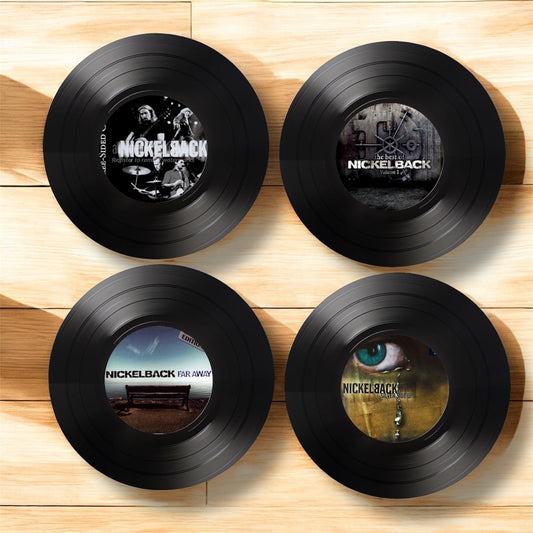 Set of 4 Nickelback Round Record Coasters, Vintage Vinyl Music Decor, Unique Coasters, Music Memorabilia, Music Fan Gift, Record Coasters