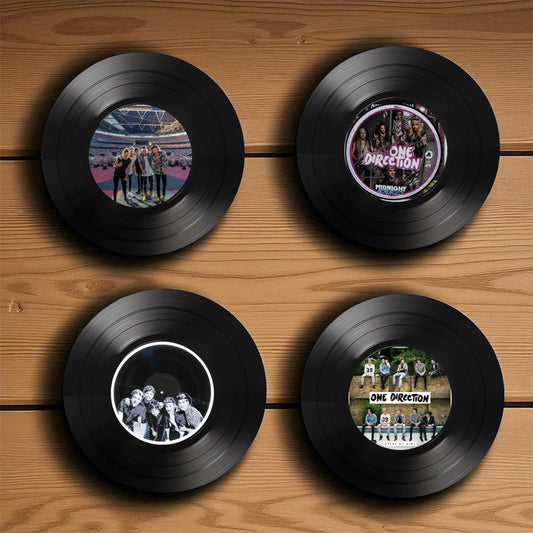 Set of 4 One Direction Round Record Coasters Retro Decor, Man Cave Decor,  Rock Band, Music Themed, Rock Music Gift, One Direction gift,