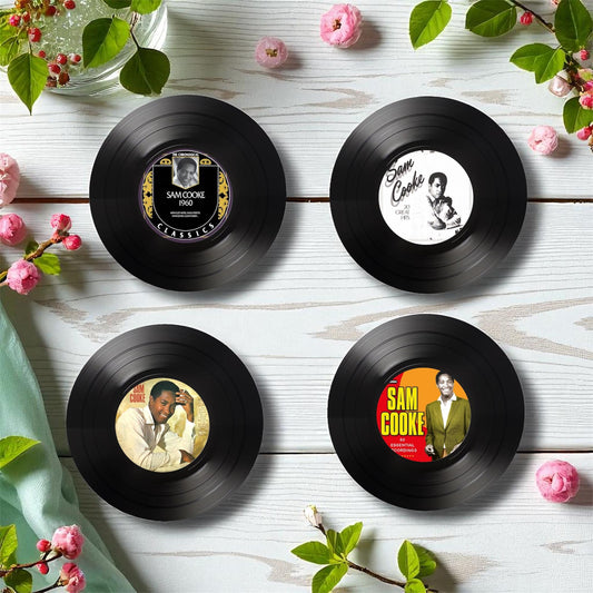 Set of 4 Sam Cooke Round Record Coasters, Vintage Vinyl Music Decor, Unique Coasters, Music Memorabilia, Music Fan Gift, Record Coasters