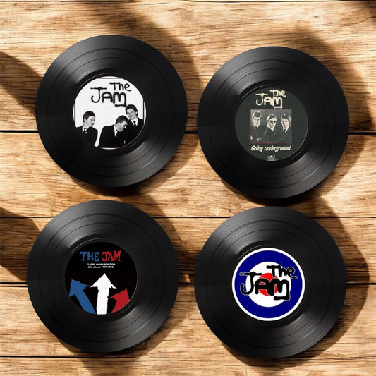 Set of 4 The Jam Round Record Coasters, Vintage Vinyl Music Decor, Unique Coasters, Music Memorabilia, Music Fan Gift, Record Coasters