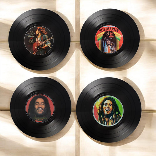 Set of 4 Round Record Coasters Featuring Bob Marley, Bob Marley, Record Coasters, Record Lover Gift, Gift For Musician, Unique Coasters