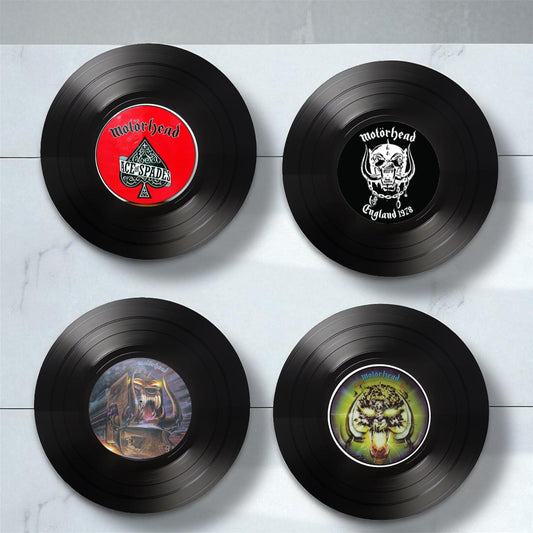 Set of 4 Motorhead Round Record Coasters, Vintage Vinyl Music Decor, Unique Coasters, Music Memorabilia, Music Fan Gift, Record Coasters