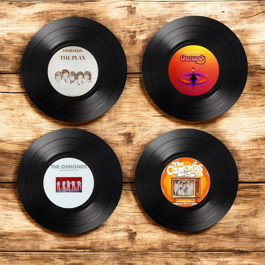 Set of 4 The Osmonds Round Record Coasters, Vintage Vinyl Music Decor,Unique Coasters Music Memorabilia, Music Fan Gift,Record coasters