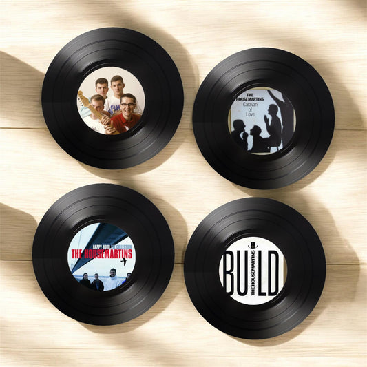 Set of 4 The Housemartins Round Record Coasters, Vintage Vinyl Music Decor,Unique Coasters Music Memorabilia, Music Fan Gift,Record coasters