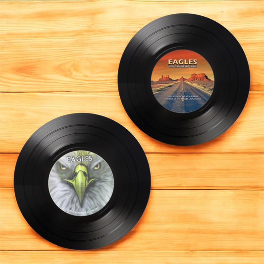 Set of 2 or 4 Round Record Coasters Featuring The Eagles, Vintage Vinyl Drink Coasters, Record Coasters, Eagles Coasters, Unique Coasters
