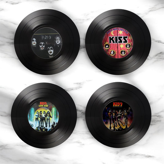 Set of 4 Kiss drink coasters| Kiss coasters| Gifts for her| Music fan gift| Rock music | Rock gifts| Gift for him| classic rock gift|