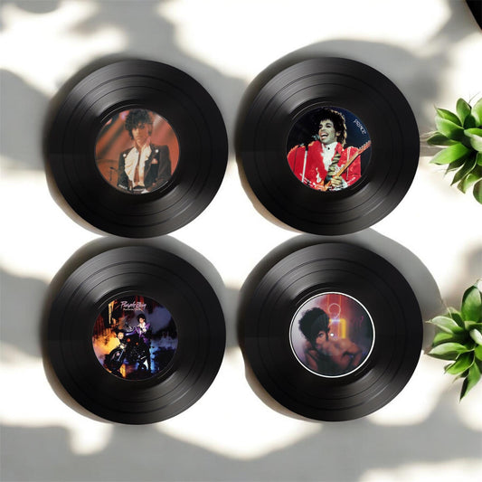 Set of 4 Round Record Coasters Featuring Prince, Unique Music Lover Gift, Record Coasters, Music Lover Gift, Drink Coasters, Musician Gift