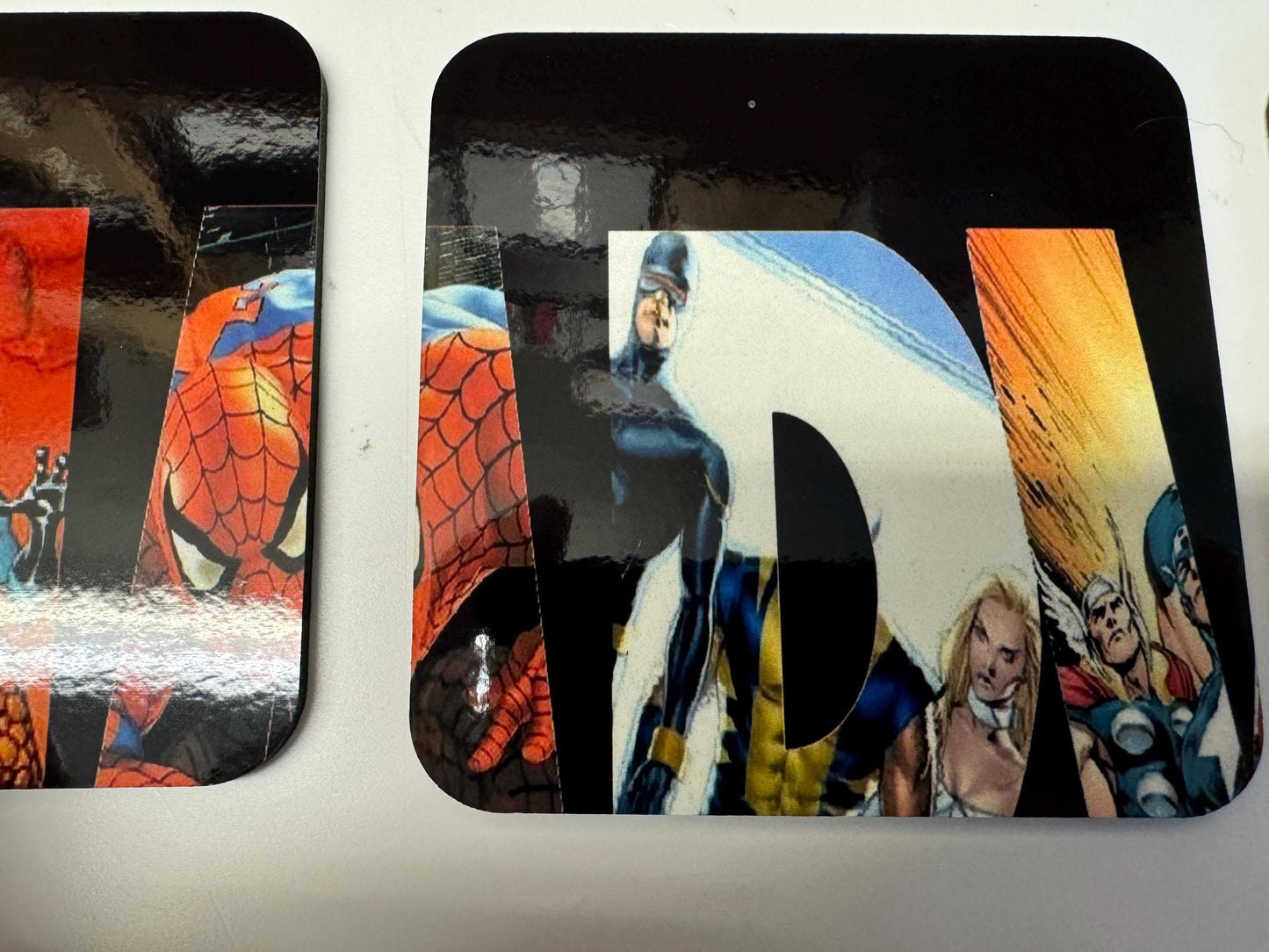 Set of 6 Marvel coasters| film memorabilia| comic book hero's | gift for marvel fans |man cave gifts |superhero's gift| gift for him |