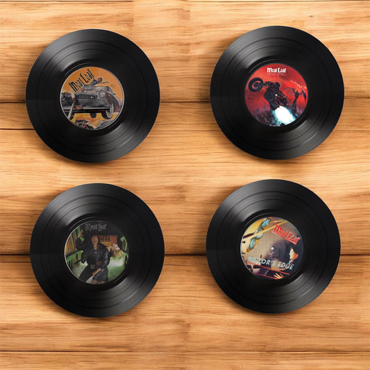 Set of 4 Meatloaf Round Record Coasters, Vintage Vinyl Music Decor, Unique Coasters, Music Memorabilia, Music Fan Gift, Record Coasters