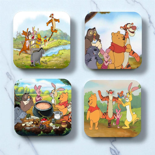Set of 4 Winnie The Pooh Coasters, Vintage Winnie The Pooh characters gifts for him| gifts for cartoon lovers | gifts for her| gifts for him