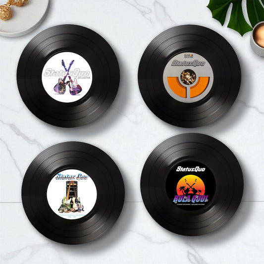 Set of 4 Status Quo Round Record Coasters, Vintage Vinyl Music Decor, Unique Coasters, Music Memorabilia, Music Fan Gift, Record Coasters