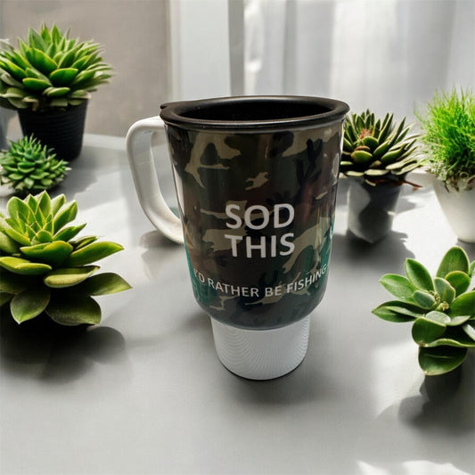 Sod this i'd rather be fishing travel mug| gift for fishermen | travel mug | coffee mug| warm drink|gift for him |camo design | camouflage