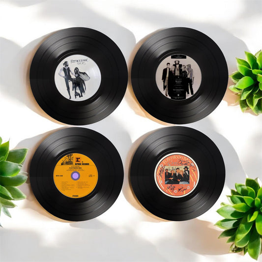 Set of 4 Fleetwood Mac Round Record Coasters, Vintage Vinyl Music Decor, Unique Coasters, Music Memorabilia, Music Fan Gift, Record Coasters