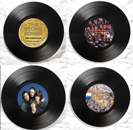 Set of 4 Stone Roses Round Record Coasters, Vintage Vinyl Music Decor, Unique Coasters, Music Memorabilia, Music Fan Gift, Record Coasters