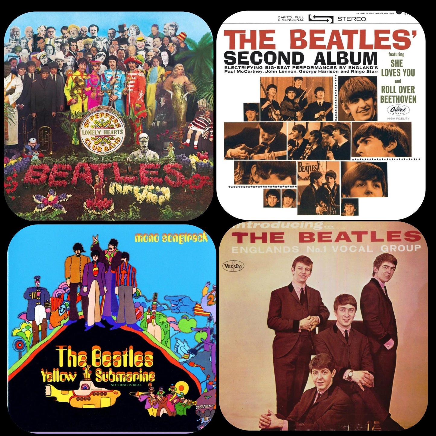 Set of 4 Beatles Album Cover Coasters, Handmade Drink Coasters, Music Lover Gift