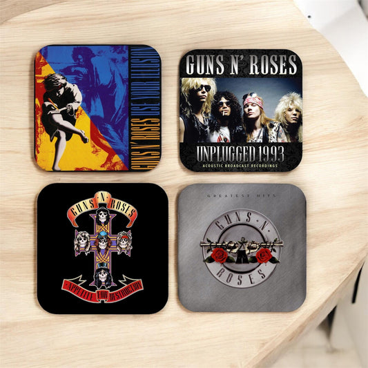 Set of 4 Guns and Roses Square Drink Coasters, Drink Coasters, Guns And Roses, Music Lover Gift, Rock And Roll Gift, Musician Gift