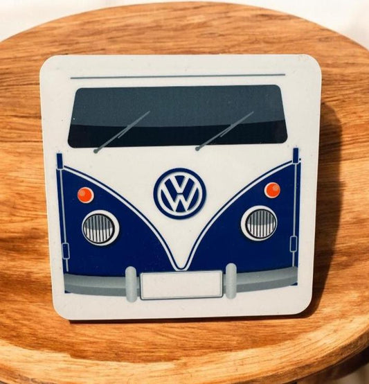 VW Camper coaster in various colours, retro camper, camper , gift for him, gift for her, car lover gift, classic car gift, personalisable.